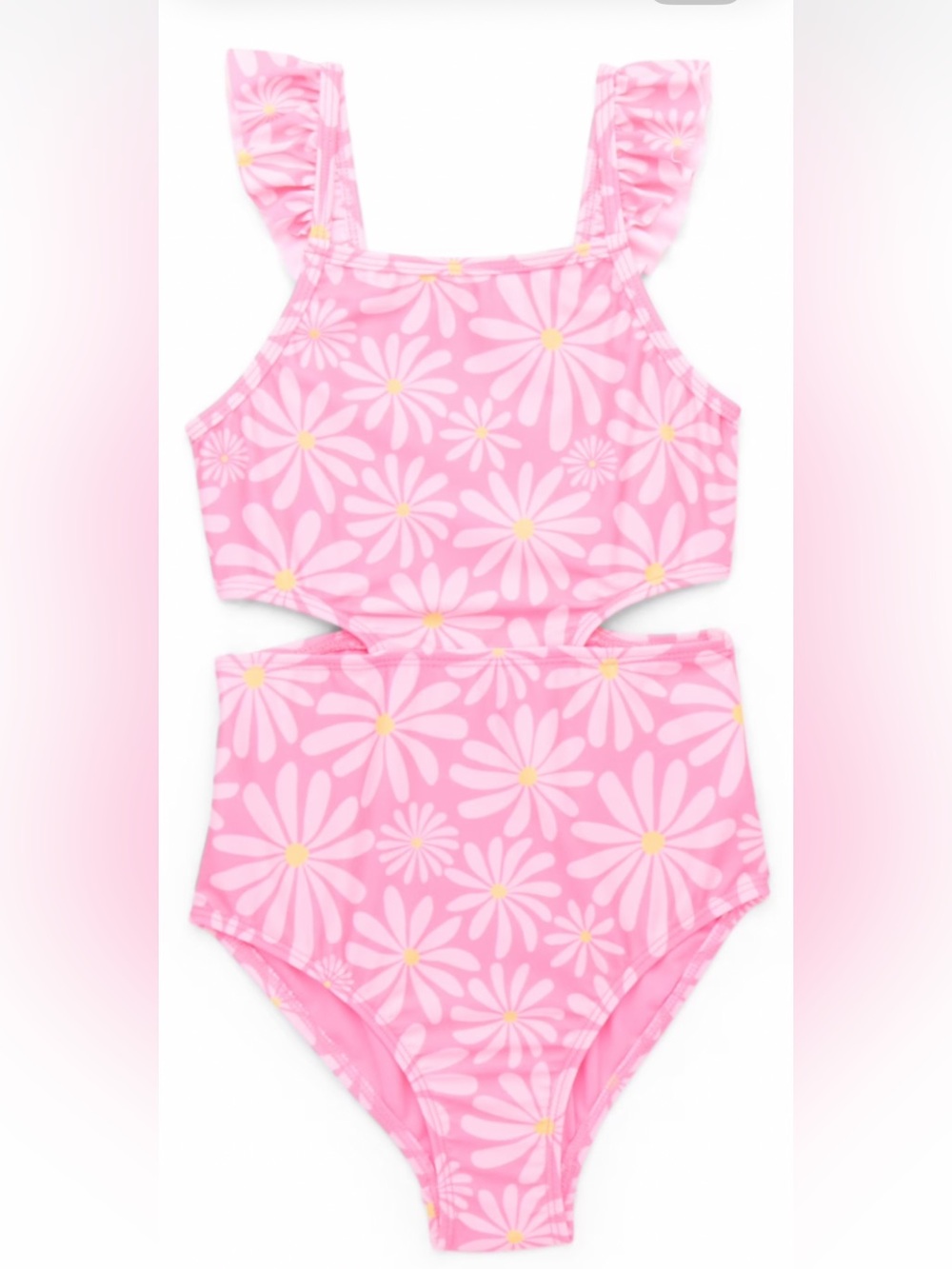 Wonder Nation Girls Monokini Swimsuit with Flutter Straps and UPF 50 Pink Floral